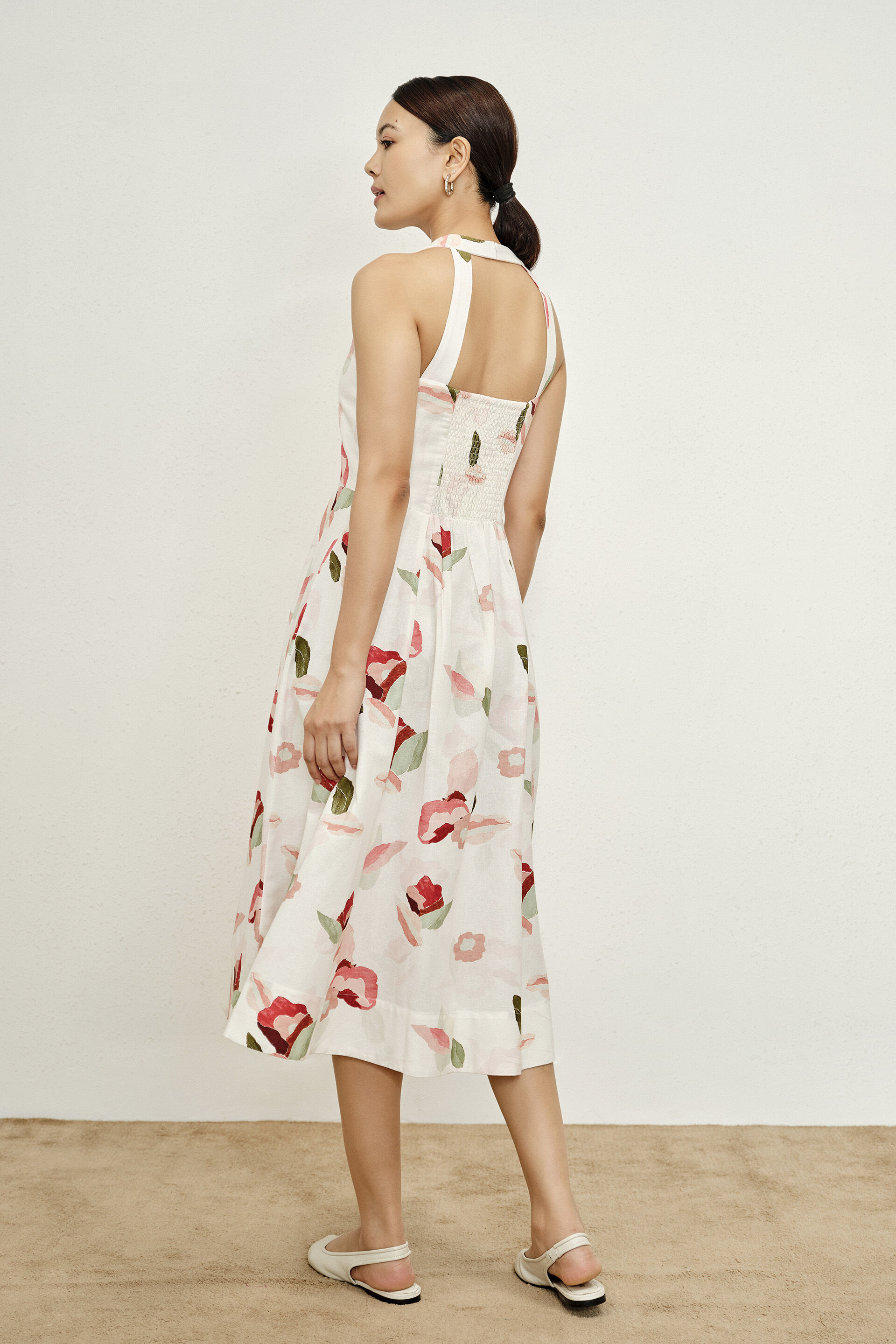 Anira Floral Halter Midi Dress, White, image 6